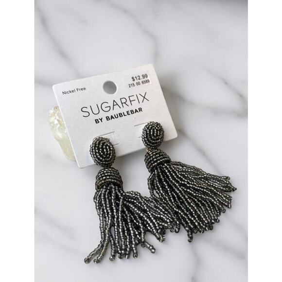Sugarfix by BaubleBar Gray Polished Beaded Tassel Earrings New - Picture 2 of 8